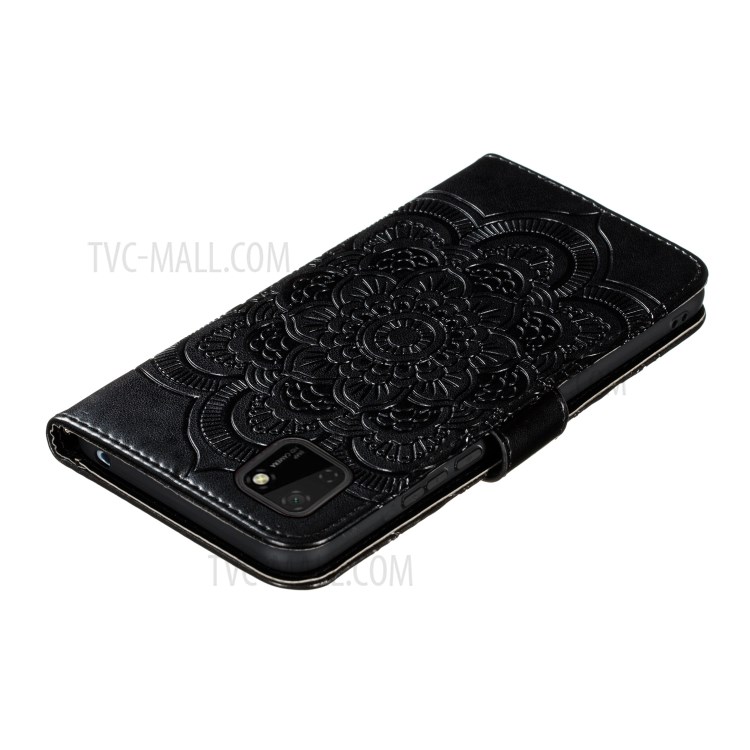 Capa De Couro Pele Flor Imprint Mandala Para Huawei Y5p 9S / Honra - Preto-9