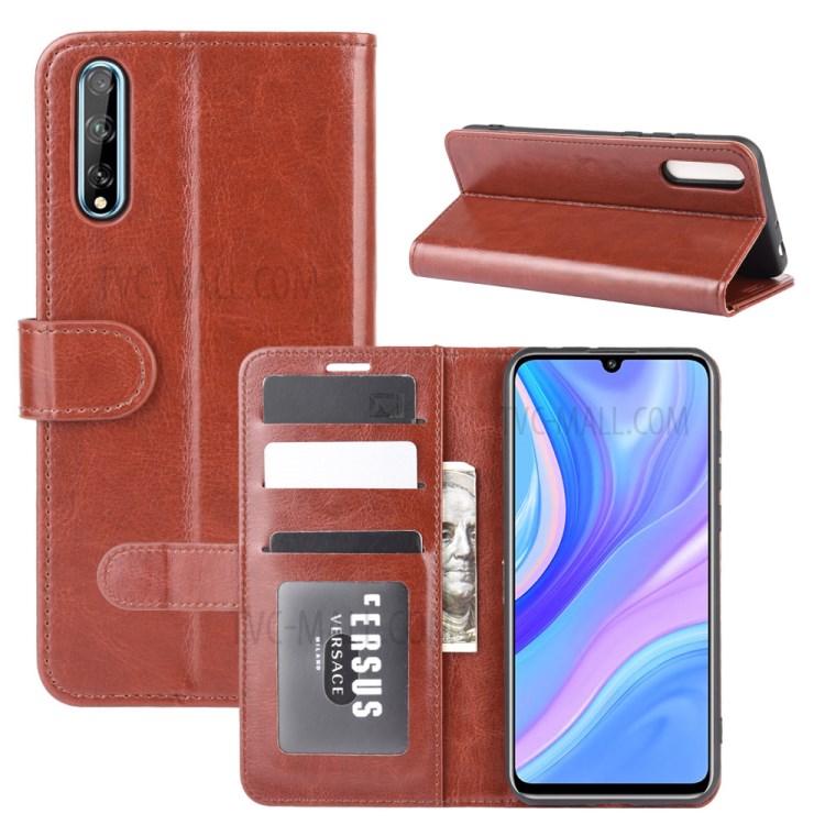 Crazy Horse Skin PU Leather Phone Shell for Huawei Y8p/Enjoy 10s - Brown-2