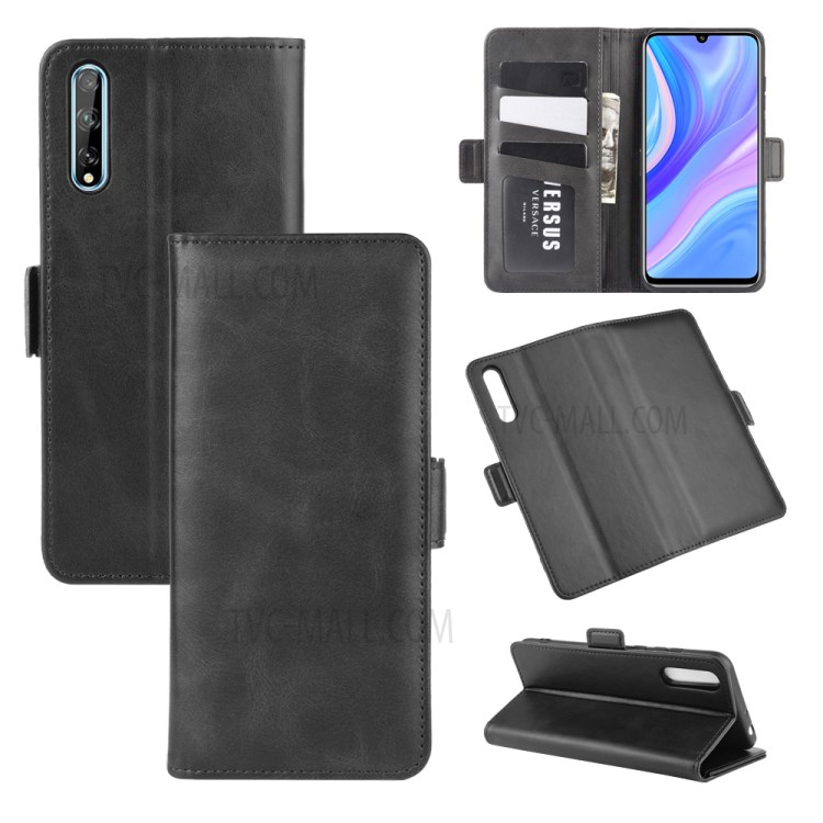 Double Magnetic Clasp Leather Cover for Huawei Y8p/Enjoy 10s - Black-1