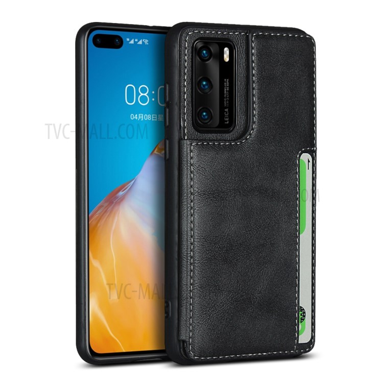 Couro PU + Tampa De Proteção TPU Com Shell Kickstand Para P40 Huawei - Preto-1