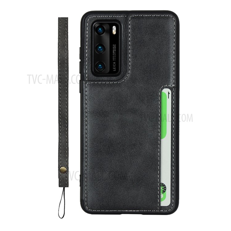 Couro PU + Tampa De Proteção TPU Com Shell Kickstand Para P40 Huawei - Preto-2