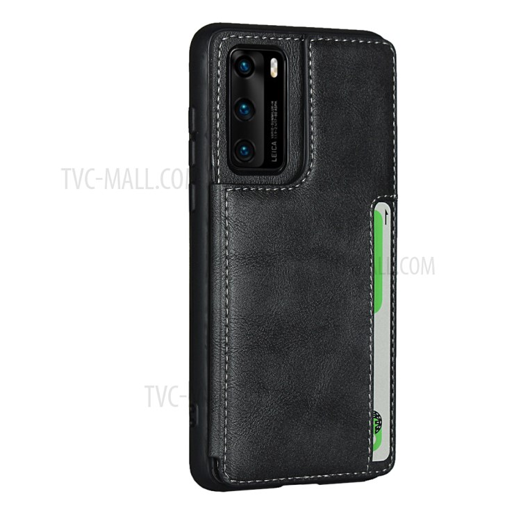 Couro PU + Tampa De Proteção TPU Com Shell Kickstand Para P40 Huawei - Preto-3