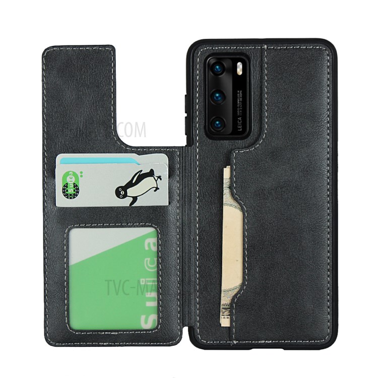 Couro PU + Tampa De Proteção TPU Com Shell Kickstand Para P40 Huawei - Preto-4
