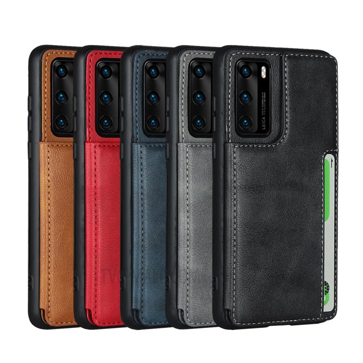 Couro PU + Tampa De Proteção TPU Com Shell Kickstand Para P40 Huawei - Preto-8