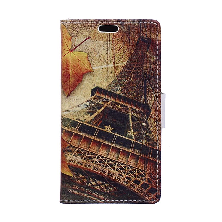 Wallet Leather Cover Case for Huawei Honor 8 - Maple Leaves and Eiffel Tower-1