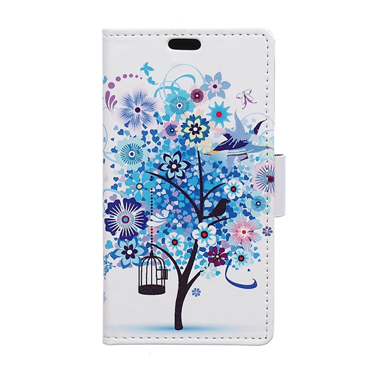 Leather Stand Case with Card Slots for Huawei Honor 8 - Blue Tree-1