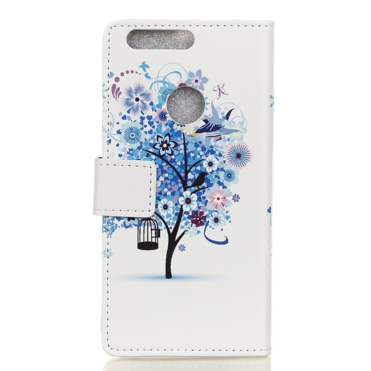 Leather Stand Case with Card Slots for Huawei Honor 8 - Blue Tree-2