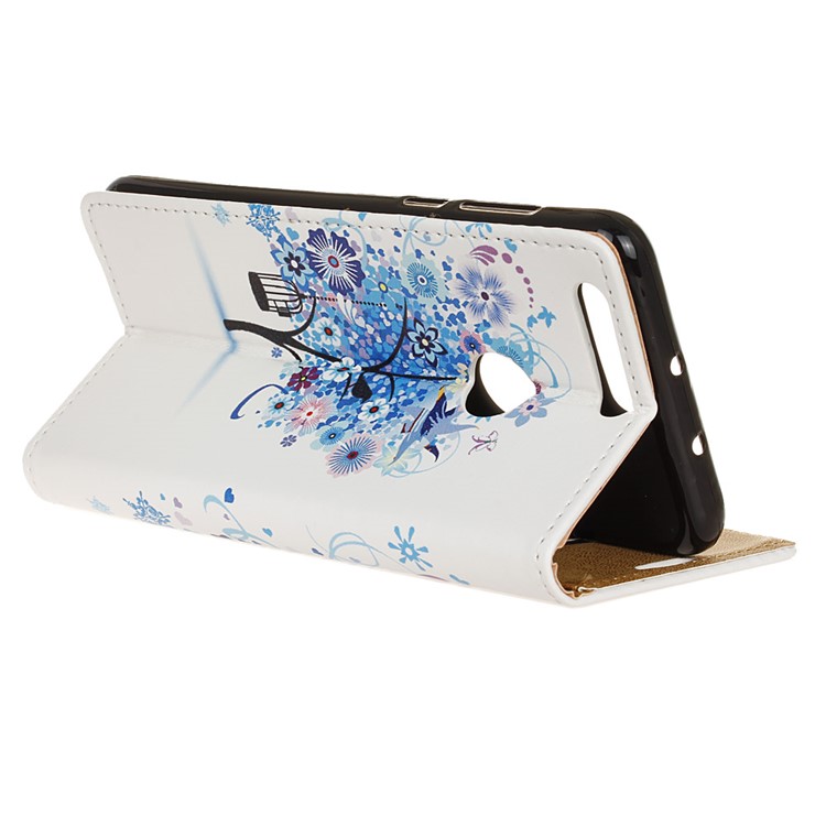 Leather Stand Case with Card Slots for Huawei Honor 8 - Blue Tree-4