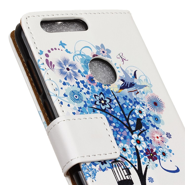 Leather Stand Case with Card Slots for Huawei Honor 8 - Blue Tree-6