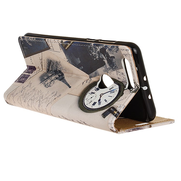 Wallet Leather Phone Case for Huawei Honor 8 - Eiffel Tower and Characters-4