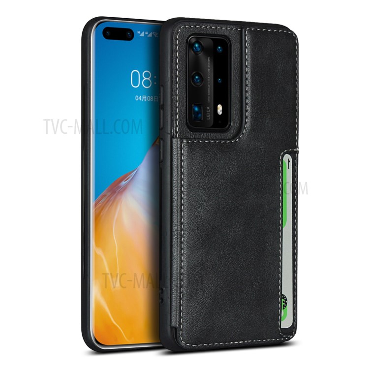 + TPU Shell Caso Design Elegante Couro PU Para Huawei P40 Pro + - Preto-1