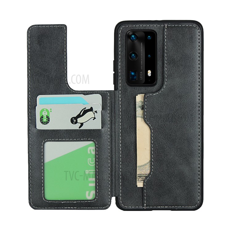 + TPU Shell Caso Design Elegante Couro PU Para Huawei P40 Pro + - Preto-4