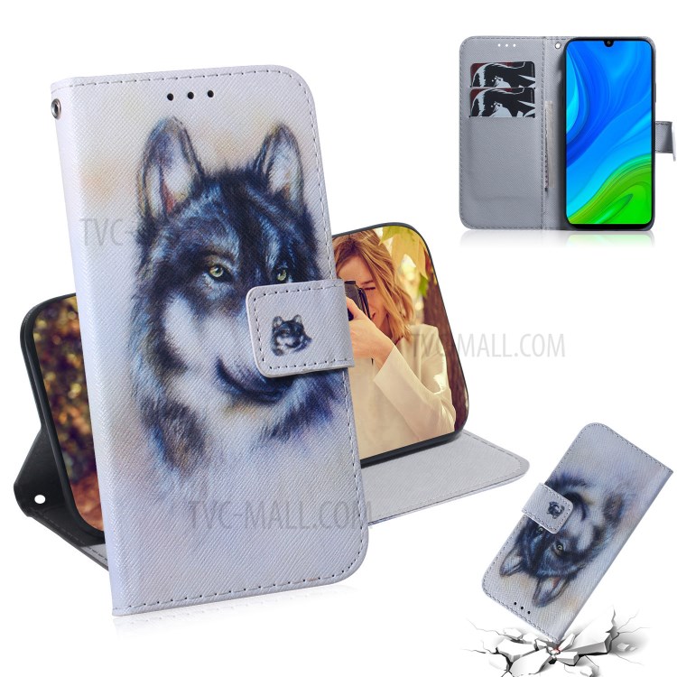 Support En Cuir Impression Du Motif Cas Avec Emplacements Pour Cartes Shell Pour P Smart 2020 Huawei - Loup-1
