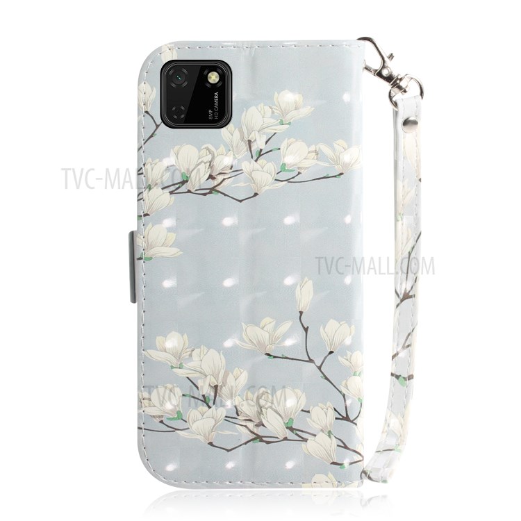 Light Spot Decor Pattern Printing Wallet Stand Leather Case with Strap for Huawei Y5p - Beautiful Flower-3