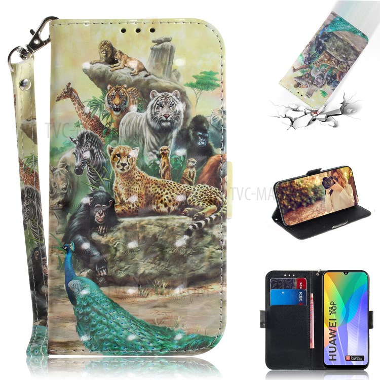 Light Spot Decor Pattern Printing Wallet Stand Stylish Leather Cover Case for Huawei Y6p - Animal World-1