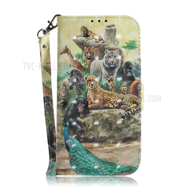 Light Spot Decor Pattern Printing Wallet Stand Stylish Leather Cover Case for Huawei Y6p - Animal World-2