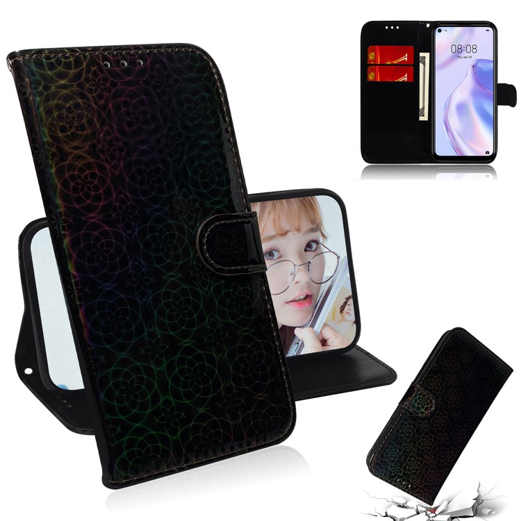 Flor Padrão De Couro Caso Estande Carteira Para Huawei Nova 7 SE / P40 Lite 5G - Preto-1