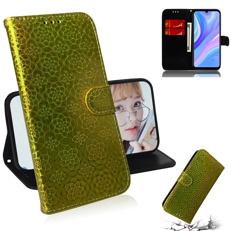 Caixa de Carteira de Suporte de Couro de Padrão de Flor Para Huawei P Smart S/desfrute 10s/y8p - Verde