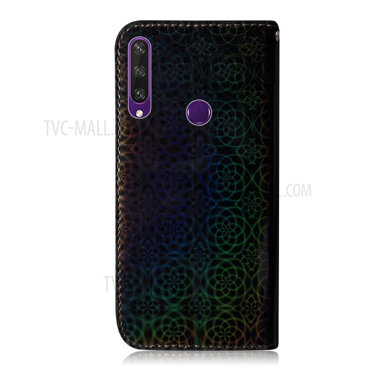 Flor Caso Carteira Estande Padrão De Couro Para Huawei Y6p - Preto-3
