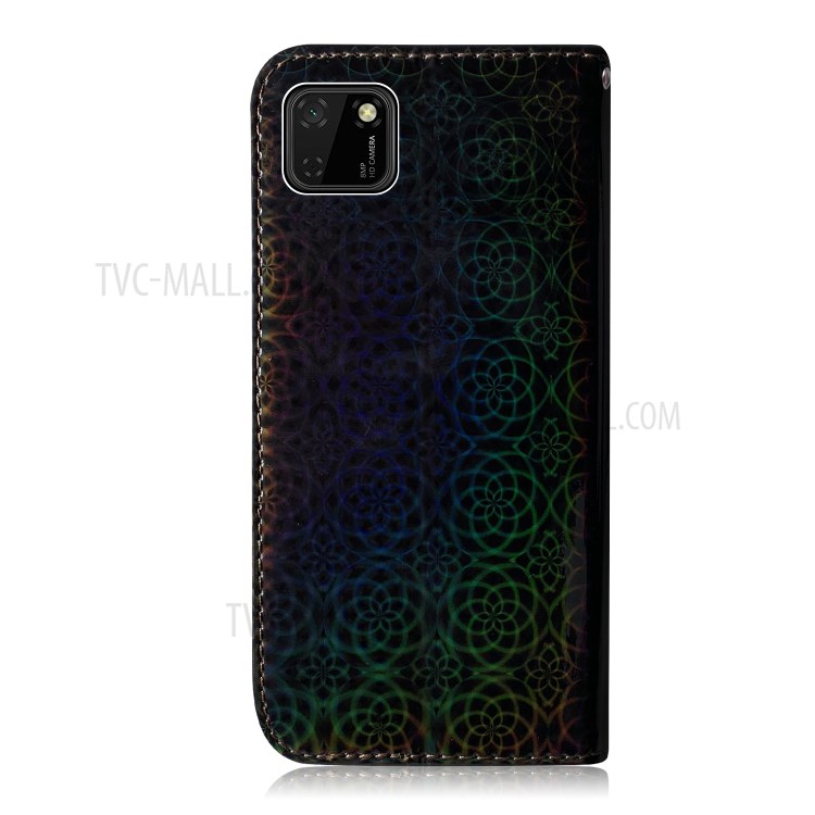 Flor Caso Carteira Estande Padrão De Couro Para Huawei Y5p - Preto-3