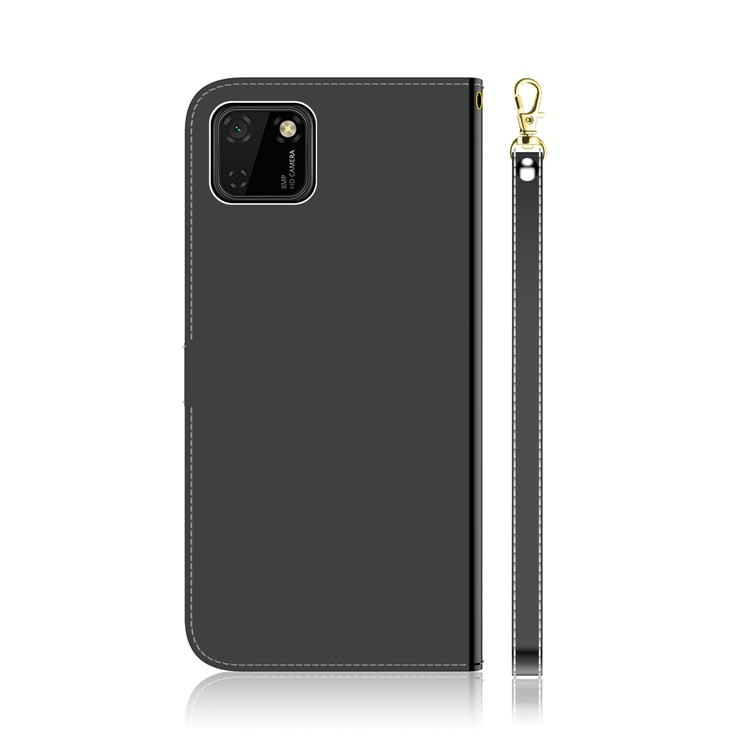 Miroir Surface en Cuir en Cuir Spécial Couverture de Téléphone Pour Huawei Y5p - le Noir