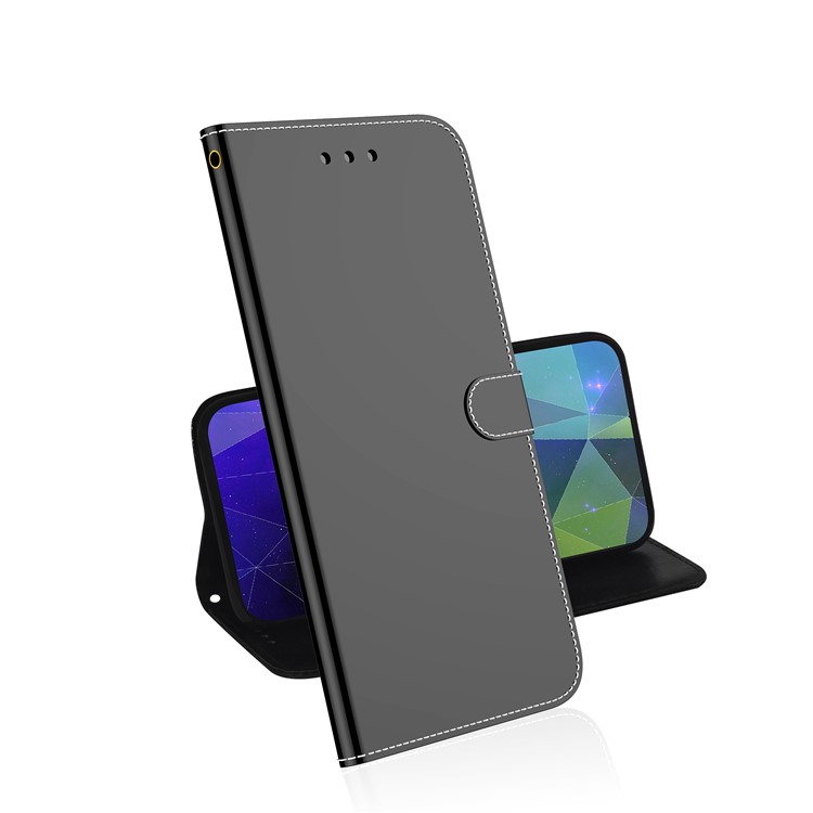 Capa de Telefone de Couro de Superfície Espelhada Para Huawei Y5p - Preto