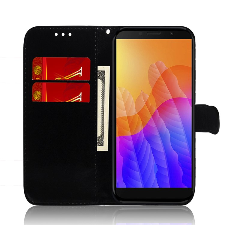 Miroir Surface en Cuir en Cuir Spécial Couverture de Téléphone Pour Huawei Y5p - le Noir