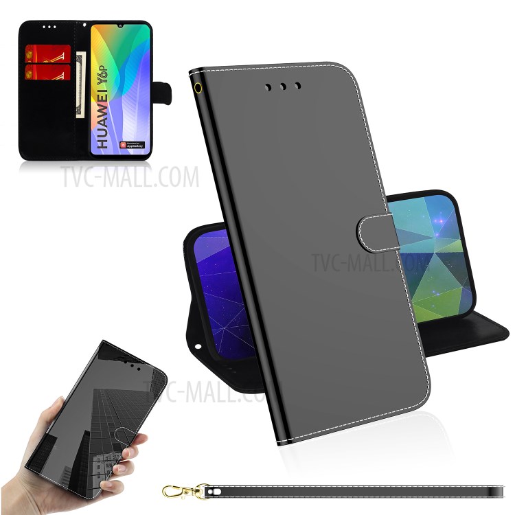 Espelhado Elegante Estojo De Couro Design De Superfície Para Huawei Y6p - Preto-1