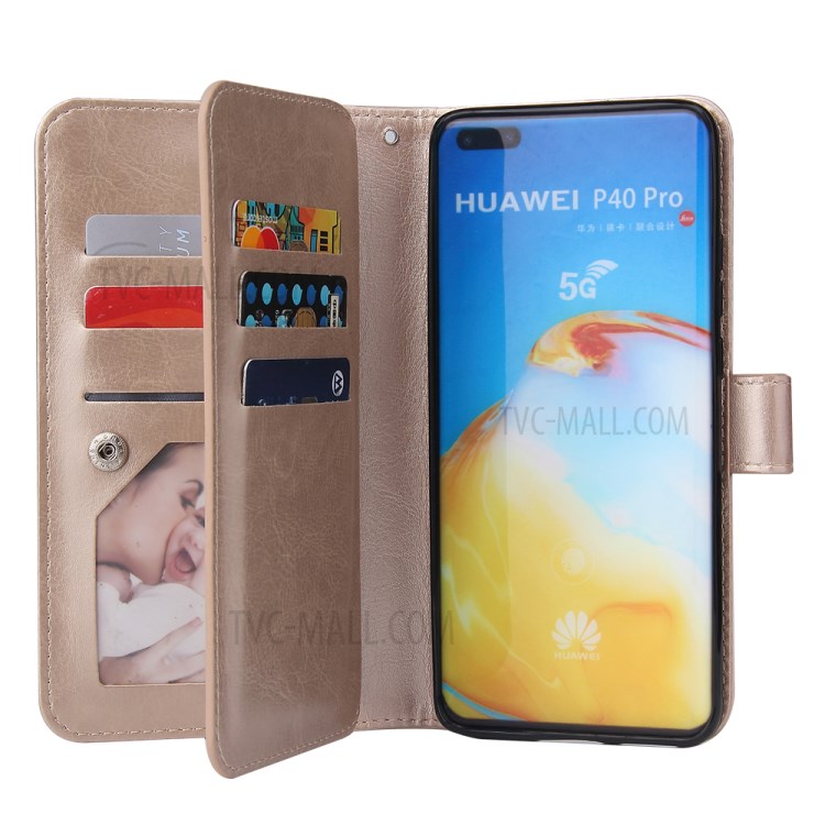 Solid Color Leather Stylish Case with Strap for Huawei P40 Pro - Gold-7