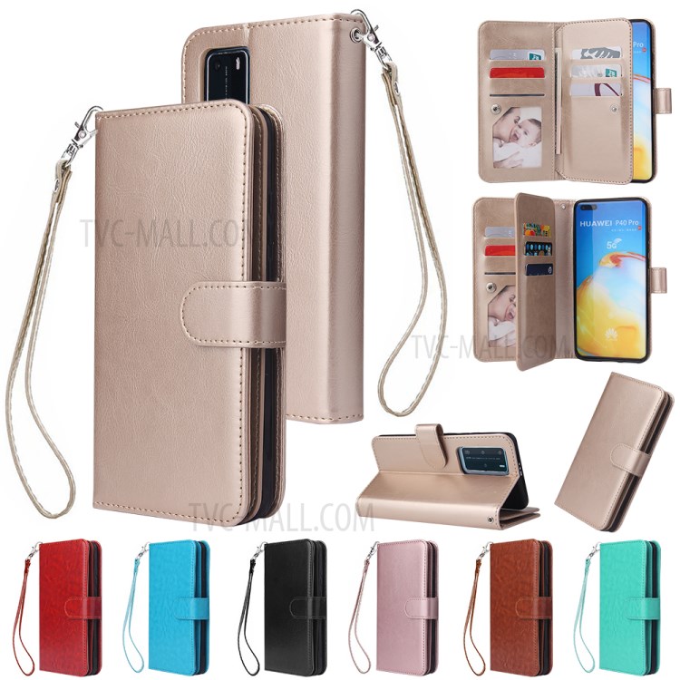 Solid Color Leather Stylish Case with Strap for Huawei P40 Pro - Gold-8