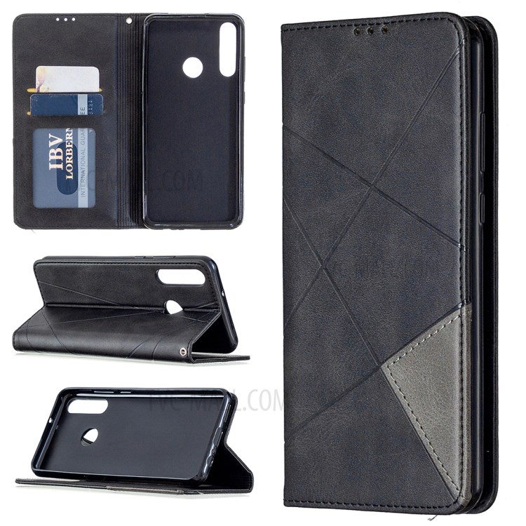 Couro Shell Padrão Geométrico Argumento Original Para Y6p Huawei - Preto-1