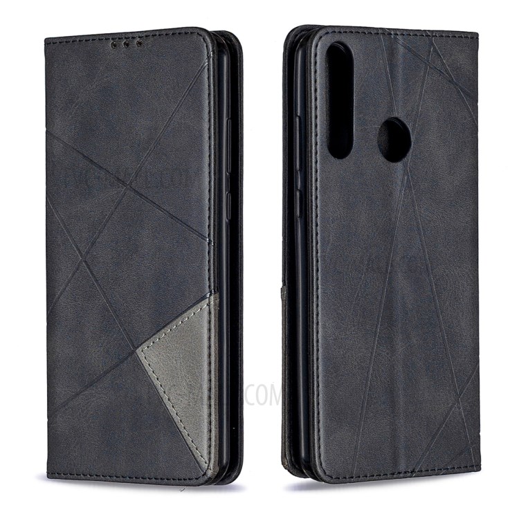 Couro Shell Padrão Geométrico Argumento Original Para Y6p Huawei - Preto-4