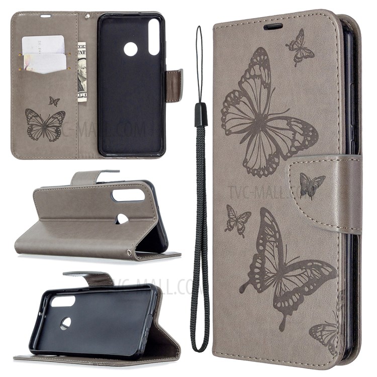 Imprint Butterfly Leather Stylish Shell for Huawei Y6p - Brown-1