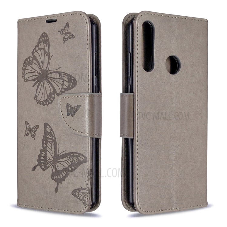 Imprint Butterfly Leather Stylish Shell for Huawei Y6p - Brown-4