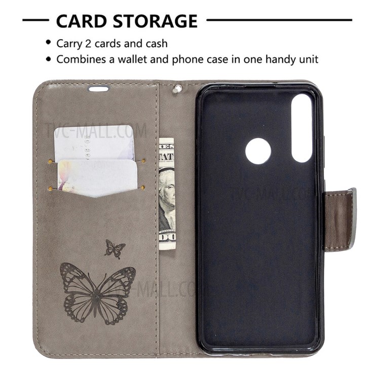 Imprint Butterfly Leather Stylish Shell for Huawei Y6p - Brown-6