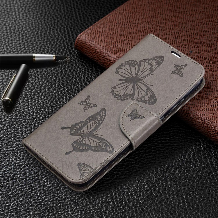 Imprint Butterfly Leather Stylish Shell for Huawei Y6p - Brown-7