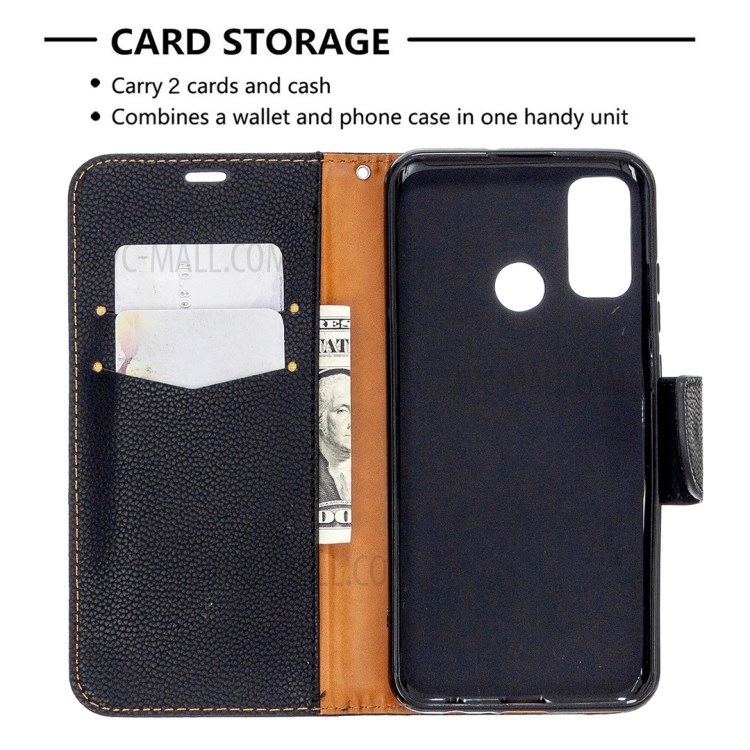 Lichia Textura De Couro PU Tampa De Protecção Para Huawei P Inteligente 2020 - Preto-6