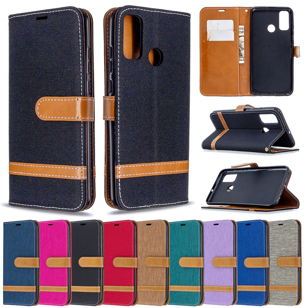 Assorted Color Jeans Cloth Leather Cover for Huawei P smart 2020 - Black-10