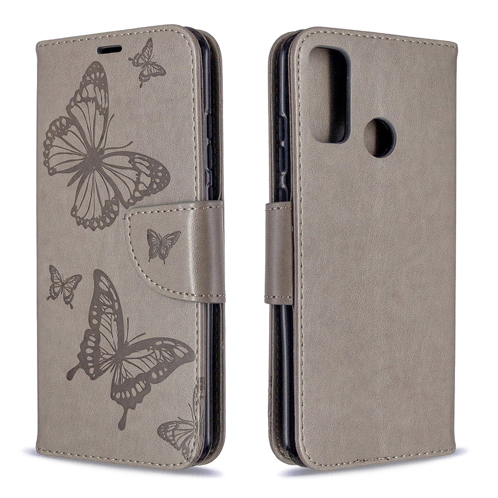Concha De Couro Borboleta Carteira Cunho Para Huawei P Inteligente 2020 - Cinzento-4