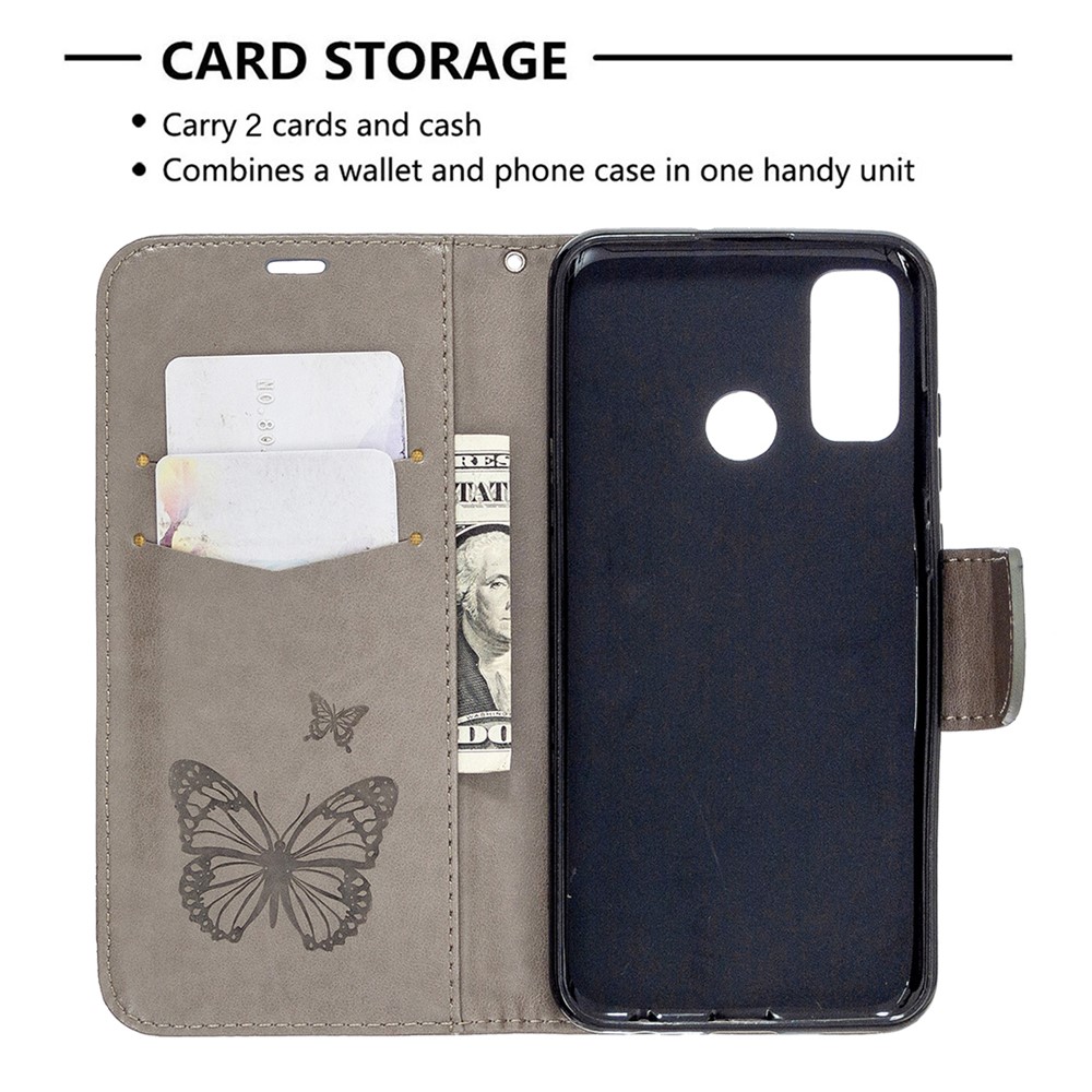 Concha De Couro Borboleta Carteira Cunho Para Huawei P Inteligente 2020 - Cinzento-6