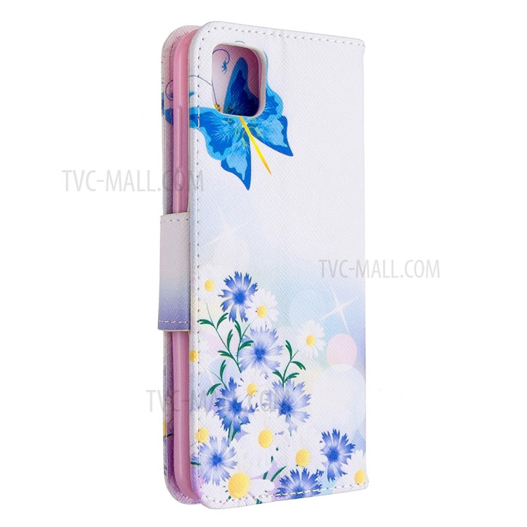 Padrão Carteira Impressão Ficar Escudo Do Telefone De Couro Da Aleta Para Huawei Y5p / Honra 9S - Borboleta Azul-3