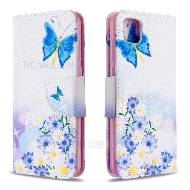 Padrão Carteira Impressão Ficar Escudo Do Telefone De Couro Da Aleta Para Huawei Y5p / Honra 9S - Borboleta Azul-4