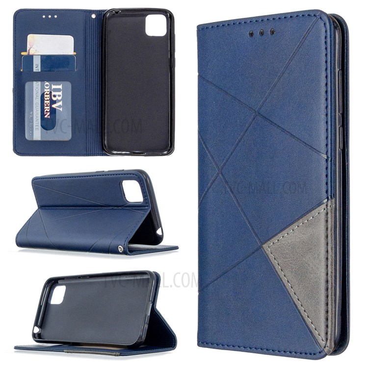 Cuir Géométrique Motif Avec Coque De Support De Carte Pour Huawei Y5P / 9S D'honneur - Bleu-1