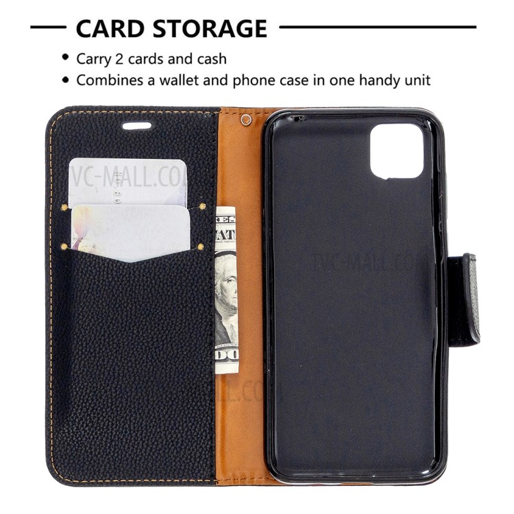 Cor Lichia Estojo De Couro Carteira Pele Pura Para Huawei Y5p 9S / Honra - Preto-6