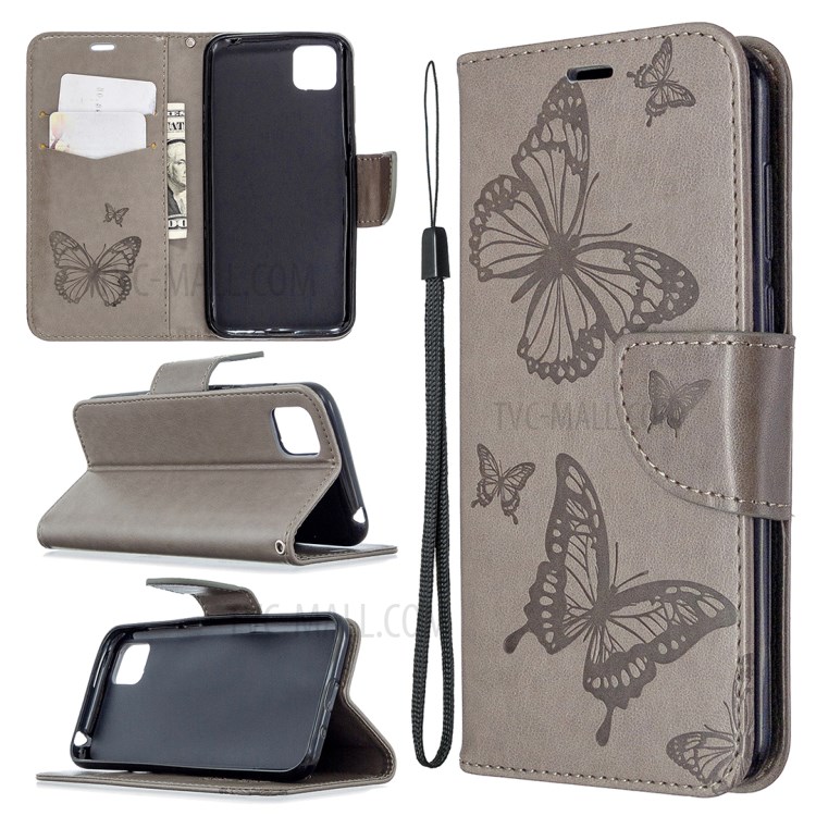 Imprint Butterfly Magnetic Leather Cover for Huawei Y5p/Honor 9S - Brown-1