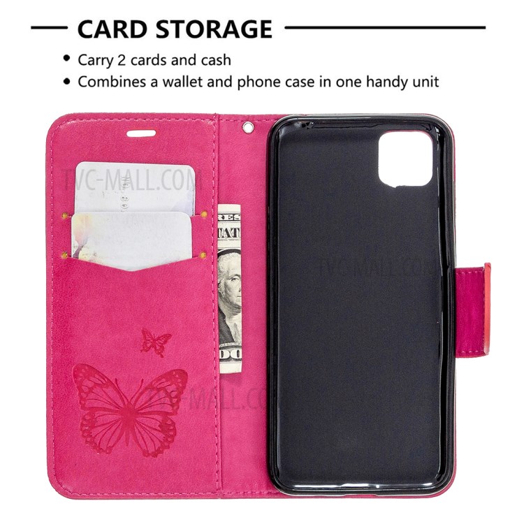 Mentions Légales Couverture En Cuir Magnétique Papillon Pour Huawei Y5P / 9S D'honneur - Rose-6