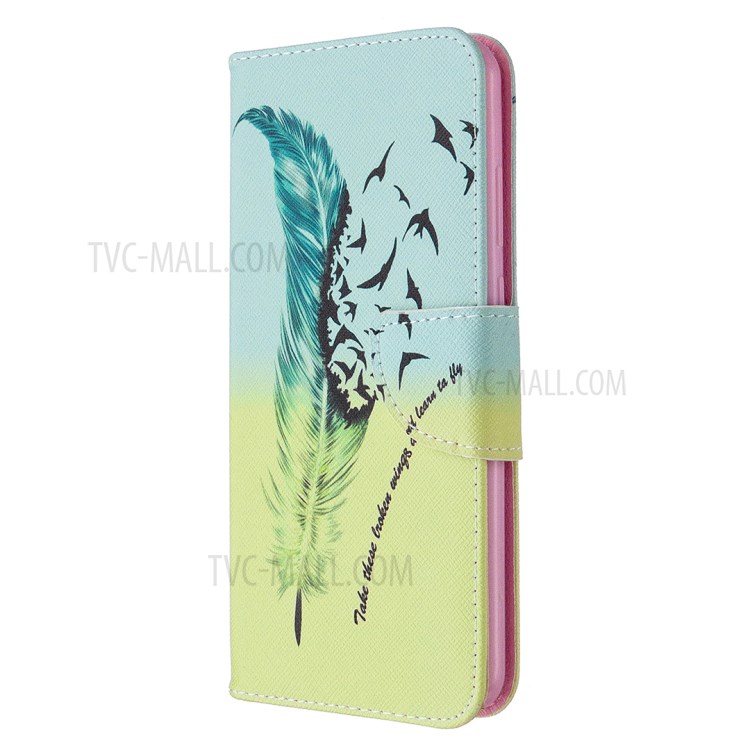 Musterdruck Mappenlederschutzhülle Für Huawei Y6p - Feder-2