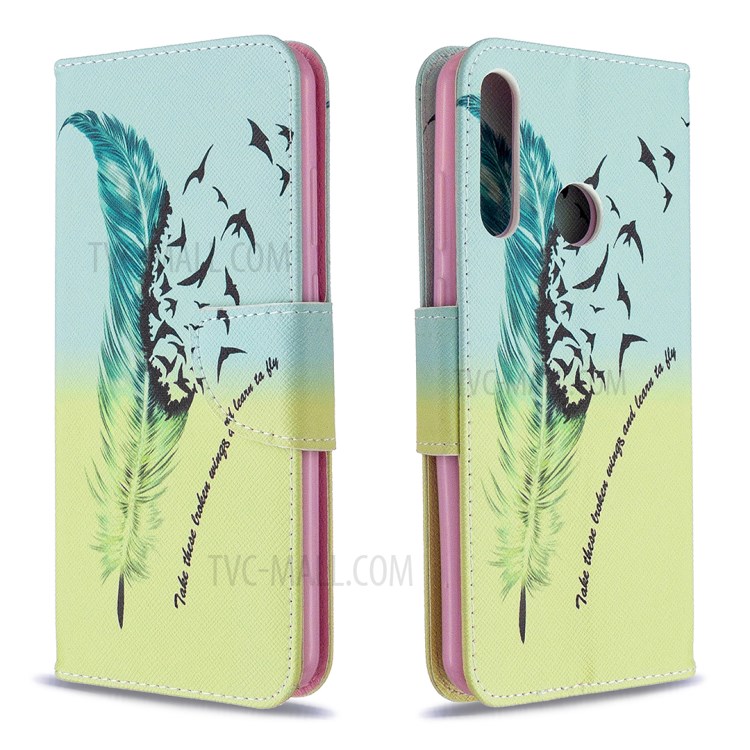 Musterdruck Mappenlederschutzhülle Für Huawei Y6p - Feder-4