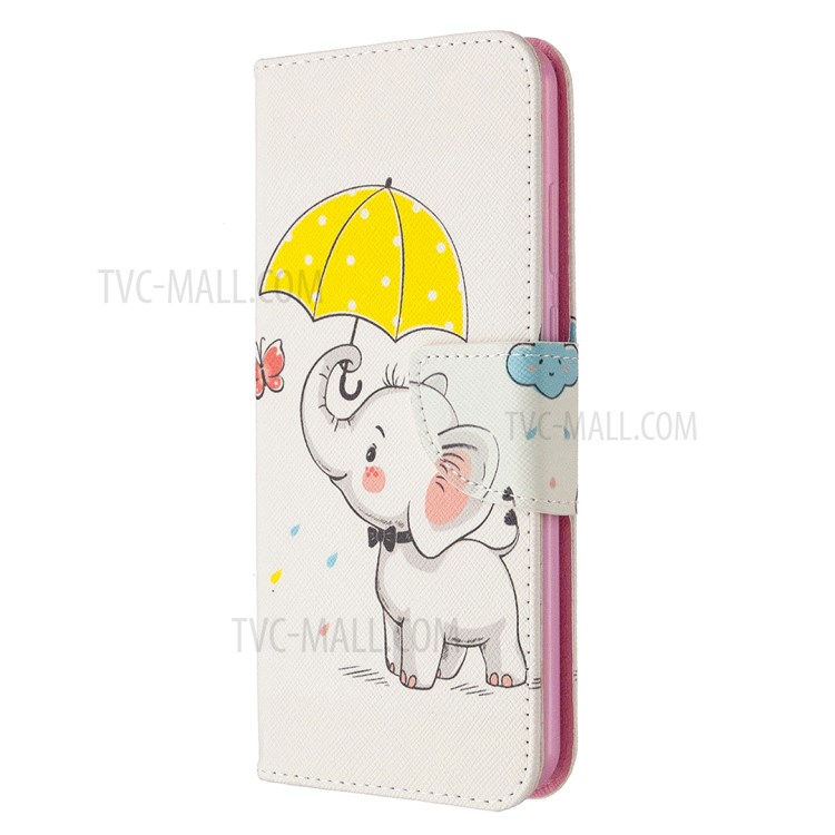 Impressão Padrão Carteira De Couro Caso Protetor Para Huawei Y6p - Bonito Elefante-2