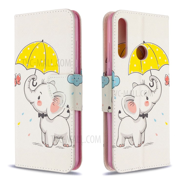 Impressão Padrão Carteira De Couro Caso Protetor Para Huawei Y6p - Bonito Elefante-4